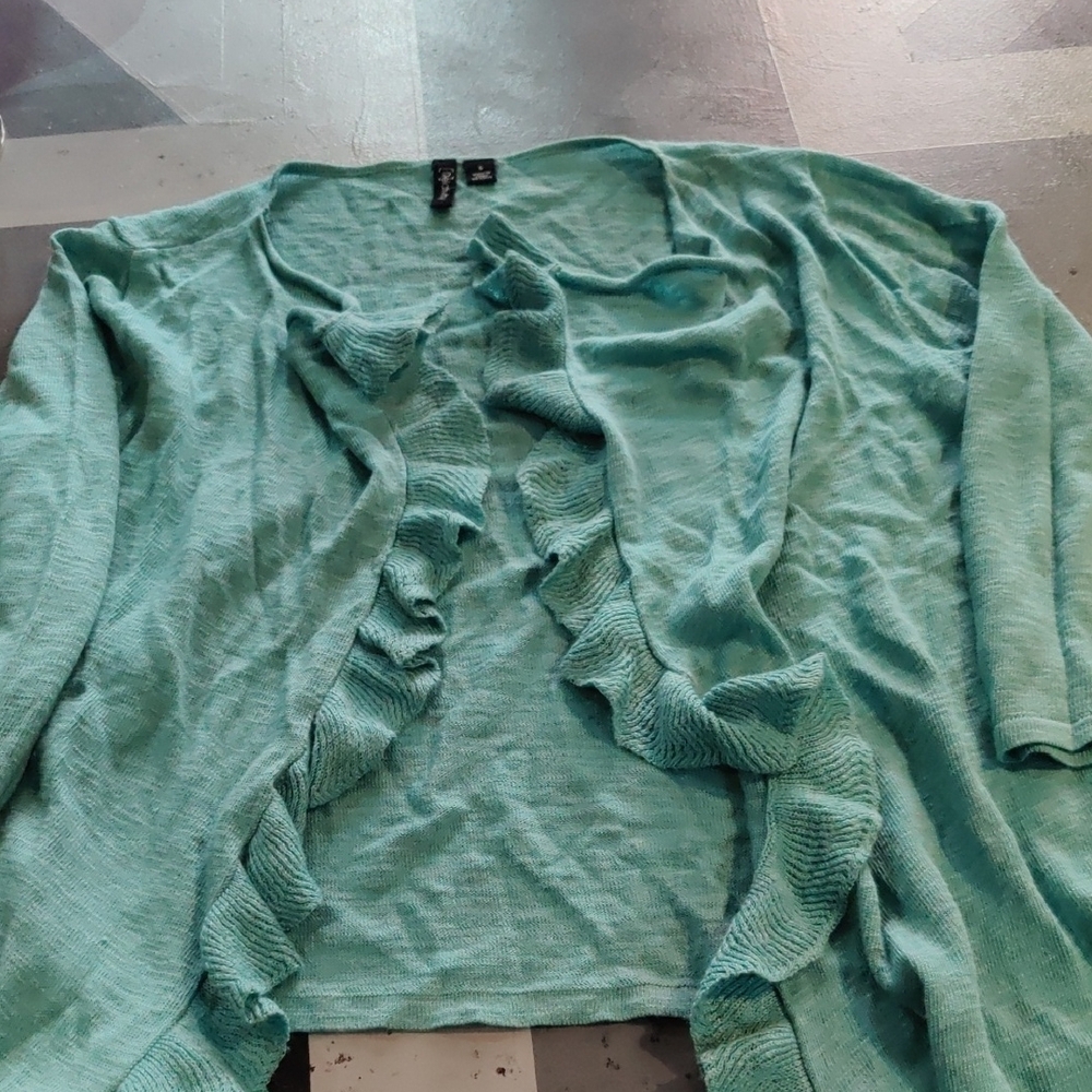 Women's Ruffled Cardigan Sweater - Teal